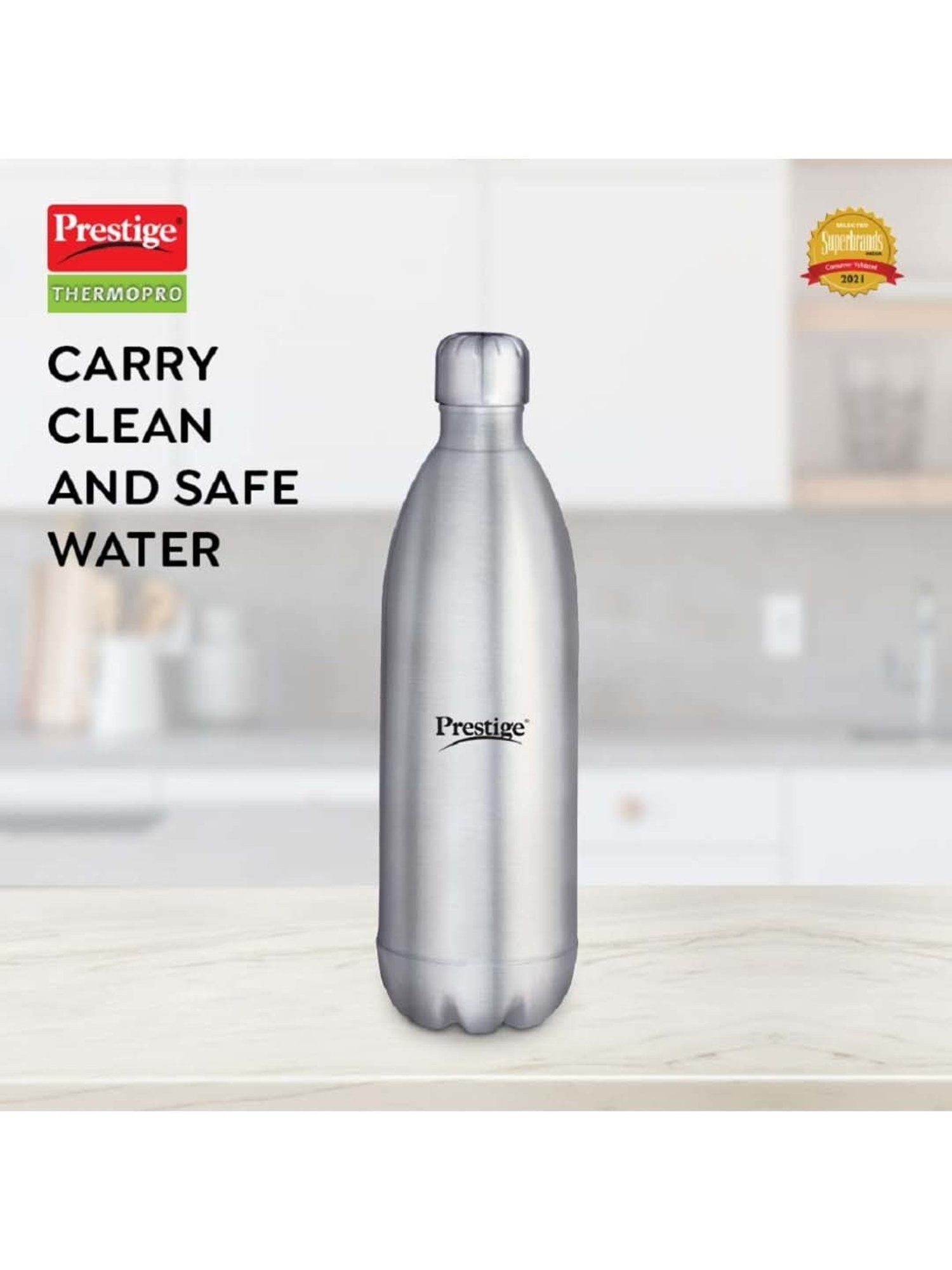 Prestige Silver Stainless Steel Double Wall Insulated Water Bottle (0.75 L) - Set of 1