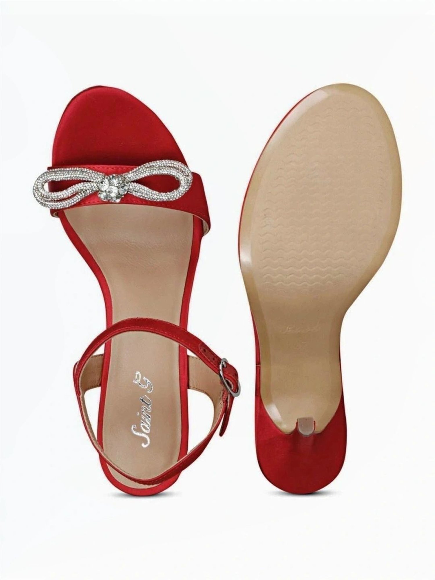 Saint G Women's Hayden Red Ankle Strap Stilettos