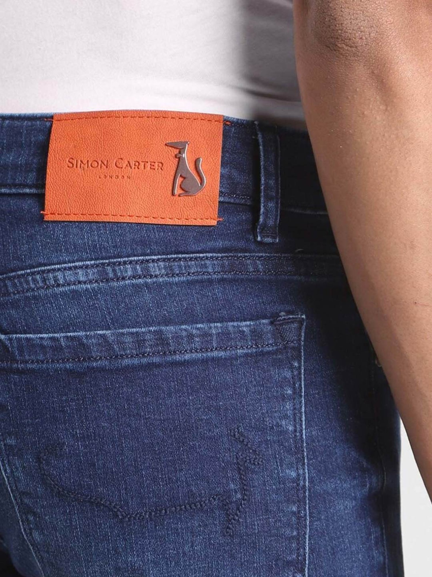 Simon Carter London Slim Fit Blue Lightly Washed Mid Rise Jeans