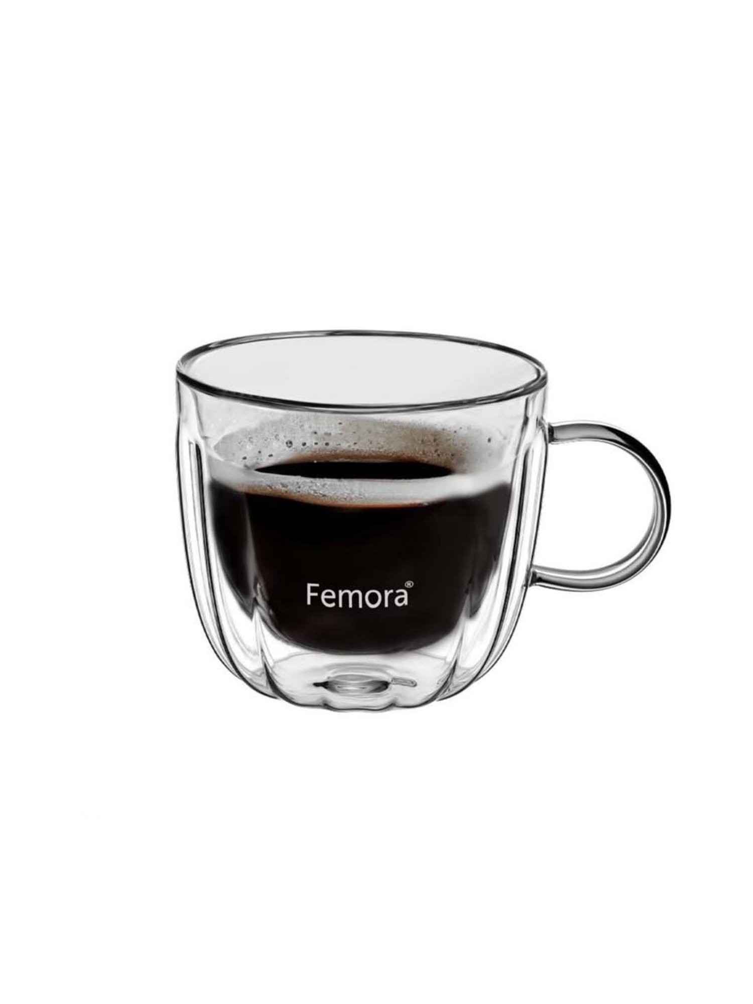 Femora Double Wall Transparent Glass Heat Resistant Coffee Mugs With Handle (0.235 L) - Set of 6