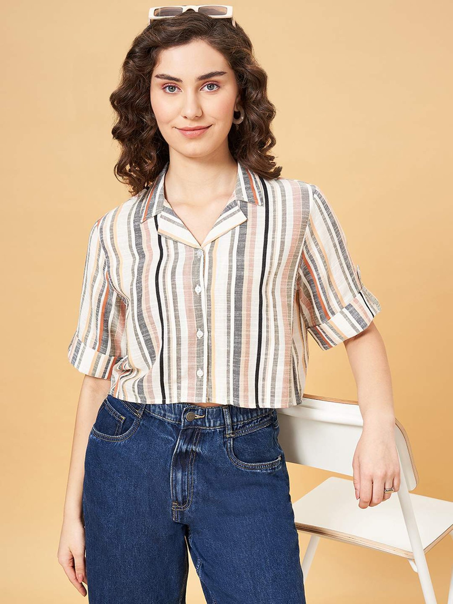 YU by Pantaloons Off-White Printed Top