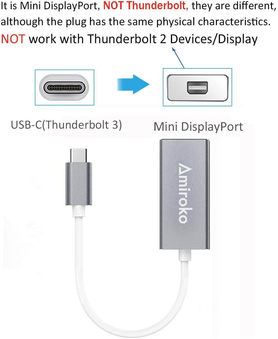 Amiroko USB-C to Mini DisplayPort Adapter USB 3.1 Type C to Mini DP Adapter Support 4K 1080P Compatible with MacBook Pro MacBook 12 Alienware to LED Cinema Display/Dell Monitor etc Silver