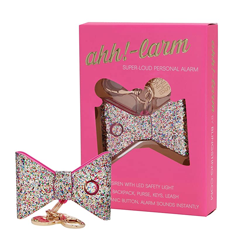 Safety Alarm for Women Ahhlarm SelfDefense Panic 115 Decibel Alarm Keychain for Women with LED Safety Light and Clip Confetti Glitter Bow