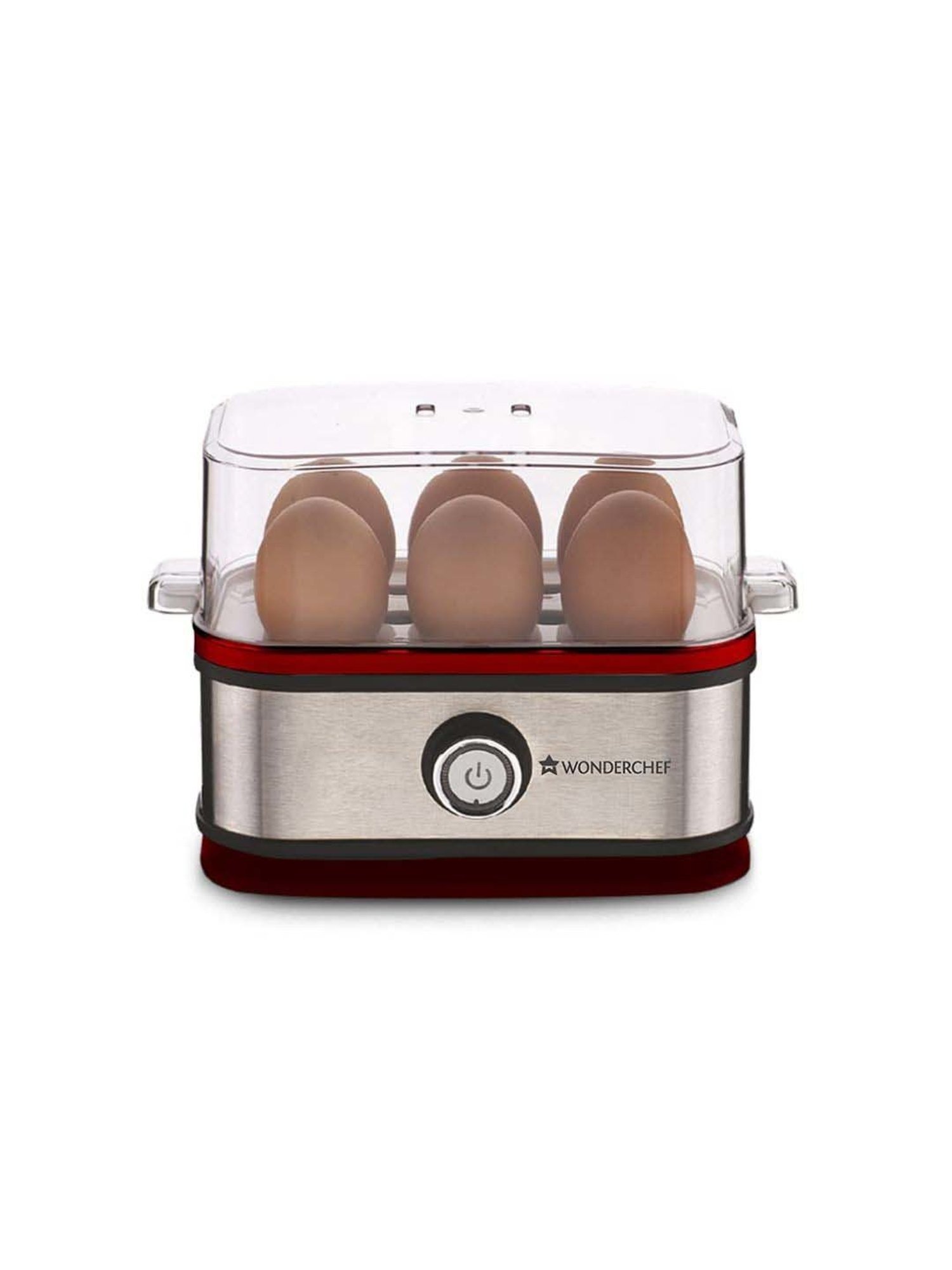 Wonderchef Crimson Edge Instant Electric Egg Boiler with 6 Egg Poachers (Silver & Red)