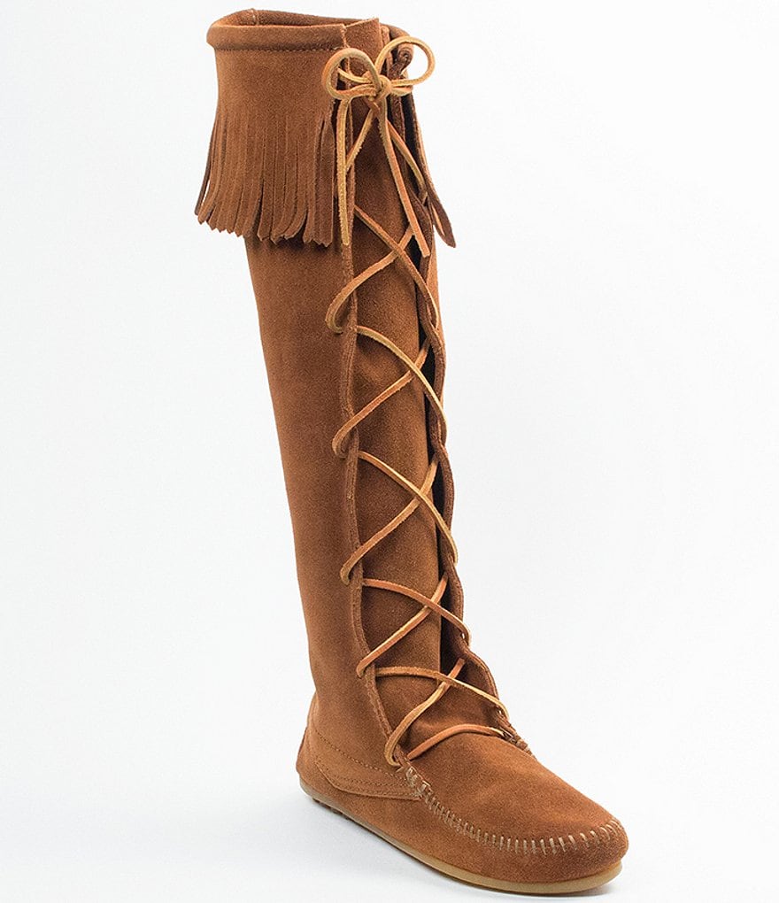 Minnetonka Women's Hardsole Suede Fringe Lace Up Boots