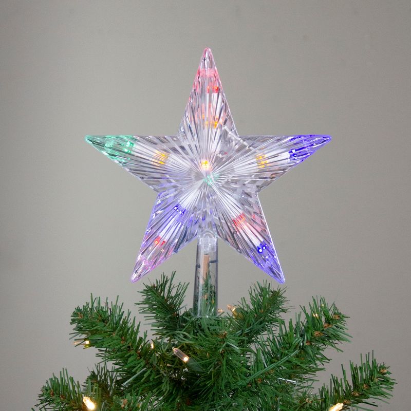 J. Hofert Co 9.5" Lighted Clear Constant Wide Angle 5 Point Star Christmas Tree Topper - Multicolor LED lights