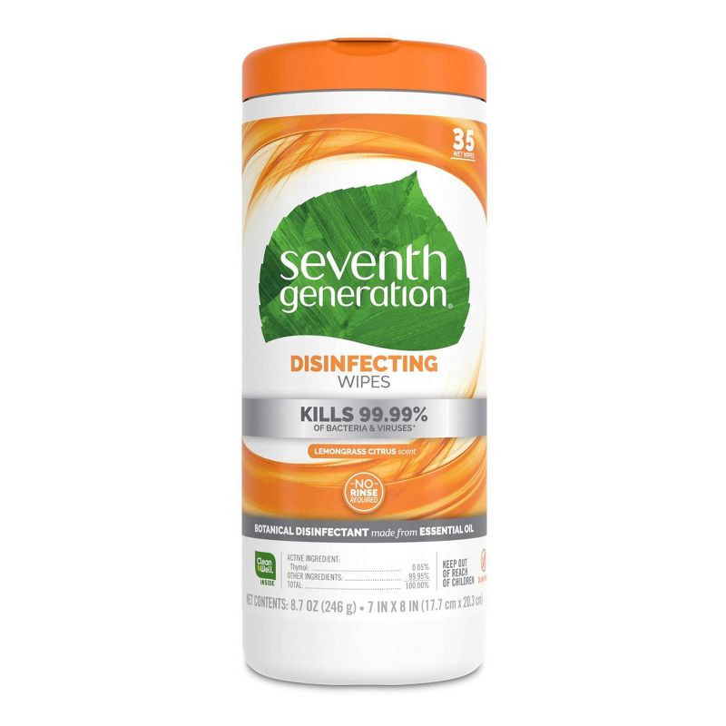 Seventh Generation Lemongrass Citrus Disinfecting Wipes - 35ct