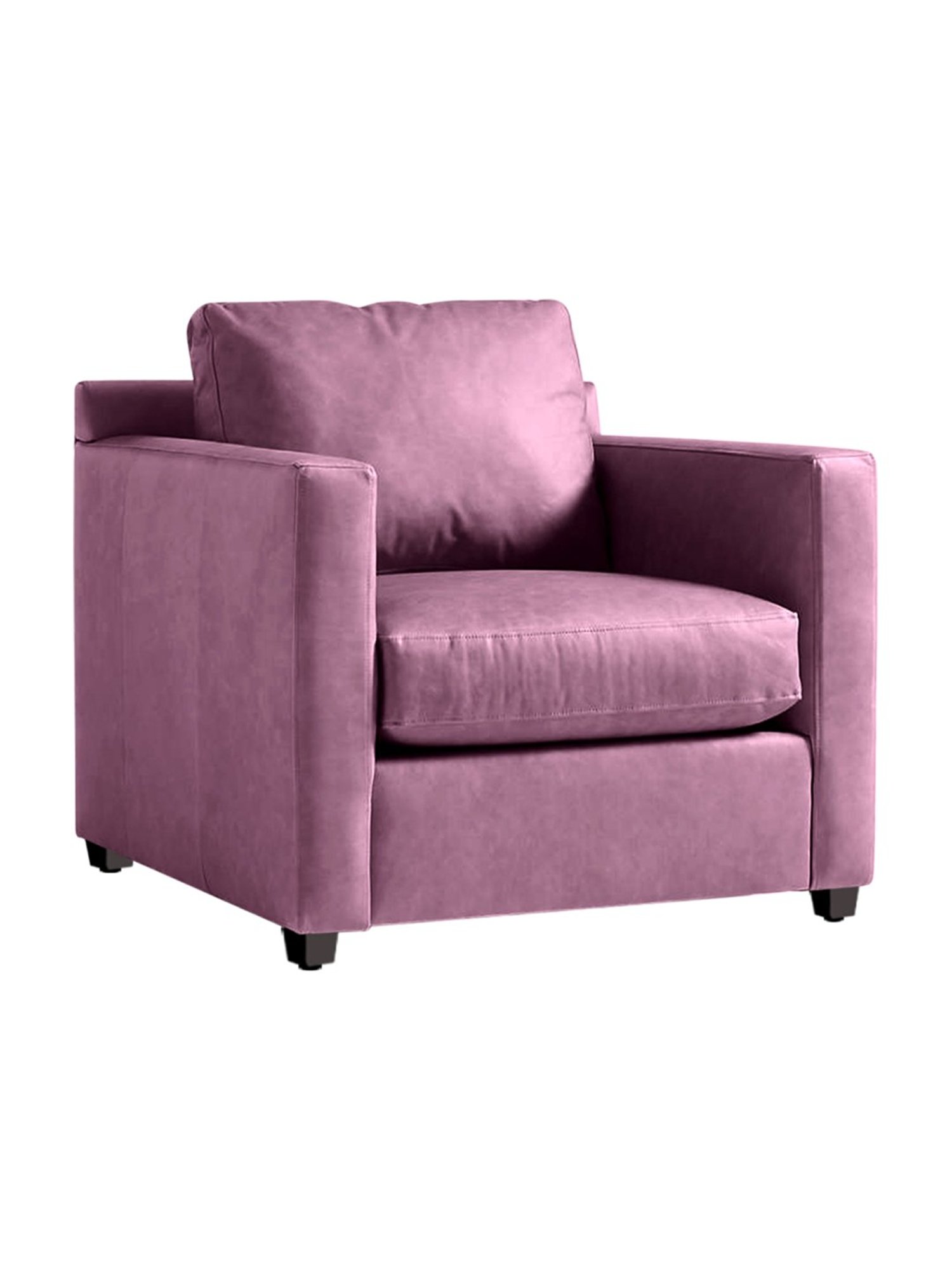 Trevi Olive Purple Leather & Neem Wood 1 Seater Sofa