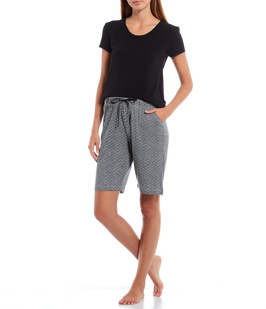 HUEtique Geo Itty Bitty Print Printed Bermuda Knit Sleep Shorts