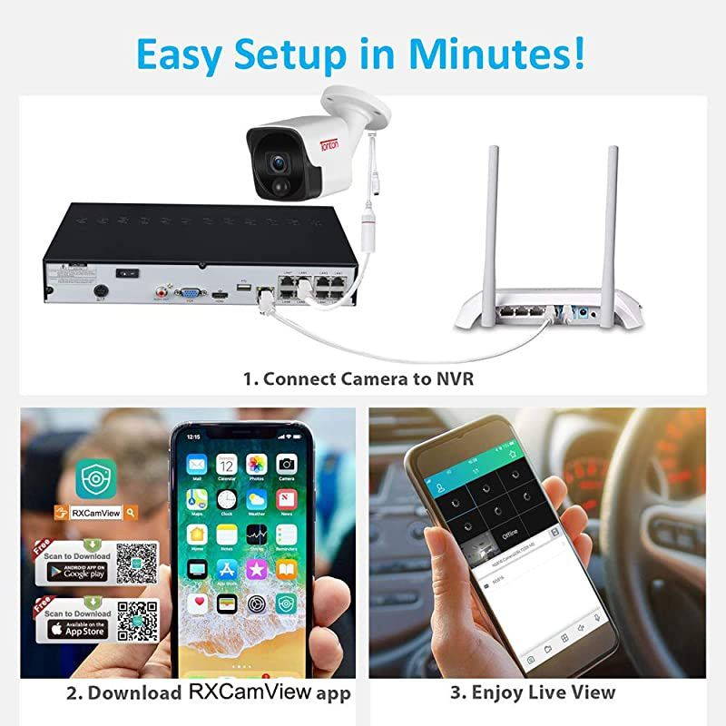 8CH 4K 8MP POE Security Camera System, 4K/8MP 8-Channel NVR with 2TB HDD for 24/7 Recording, 4pcs Wired 5MP Outdoor PoE IP Cameras, Supports Audio Recording, PIR Heat&Motion Sensing