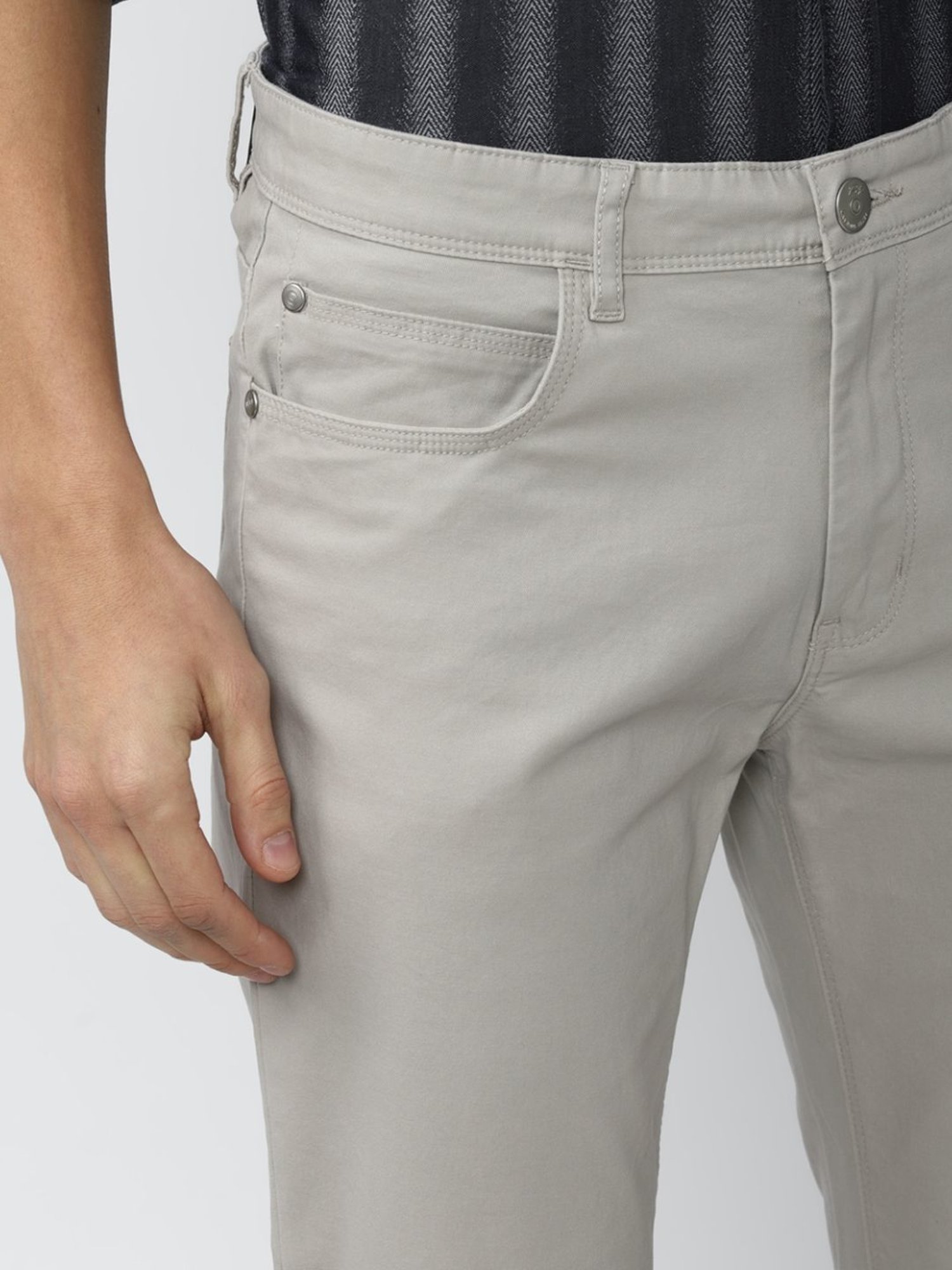 Peter England Jeans Grey Cotton Slim Fit Trousers