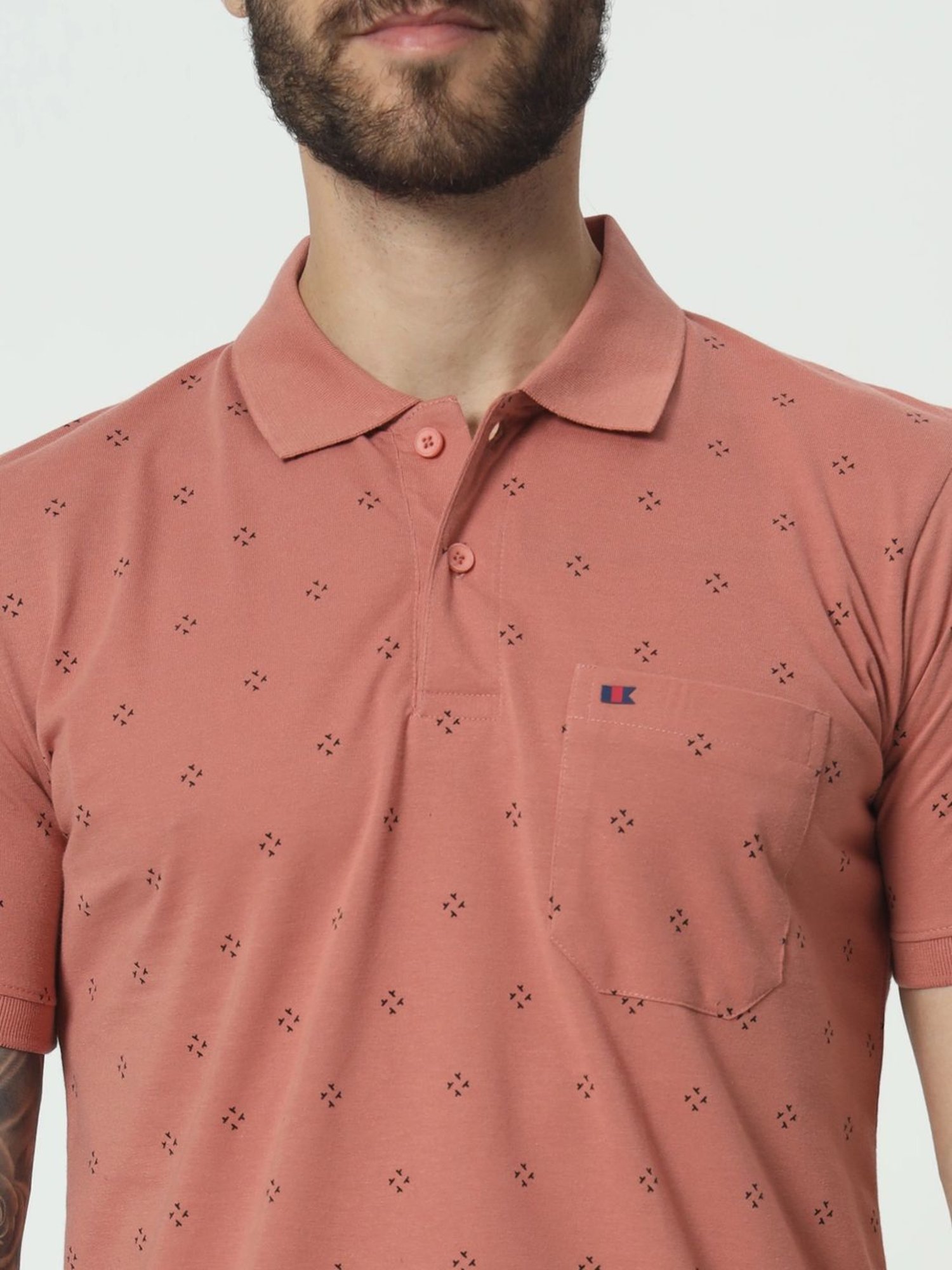 Tab91 Pink Regular Fit Printed Polo T-Shirts