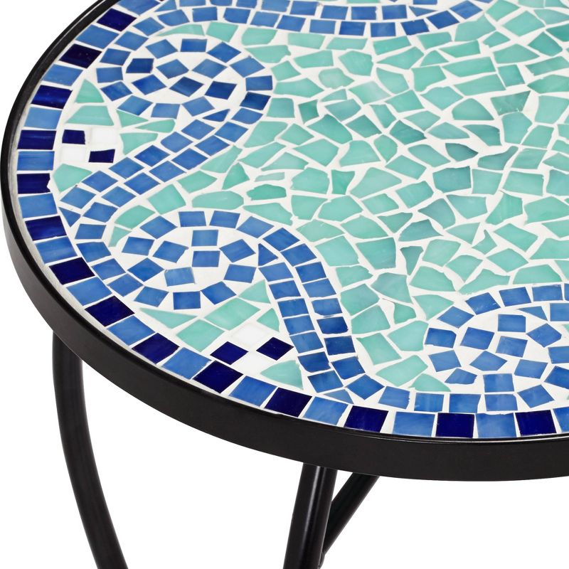 Teal Island Designs Ocean Wave Mosaic Black Iron Outdoor Accent Table