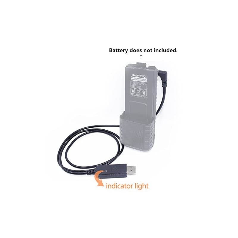 2.5mm USB Charger Cable with Indicator Light for  UV-5R UV-82 3800mAh Battery UV-S9/9S Two Way Radio