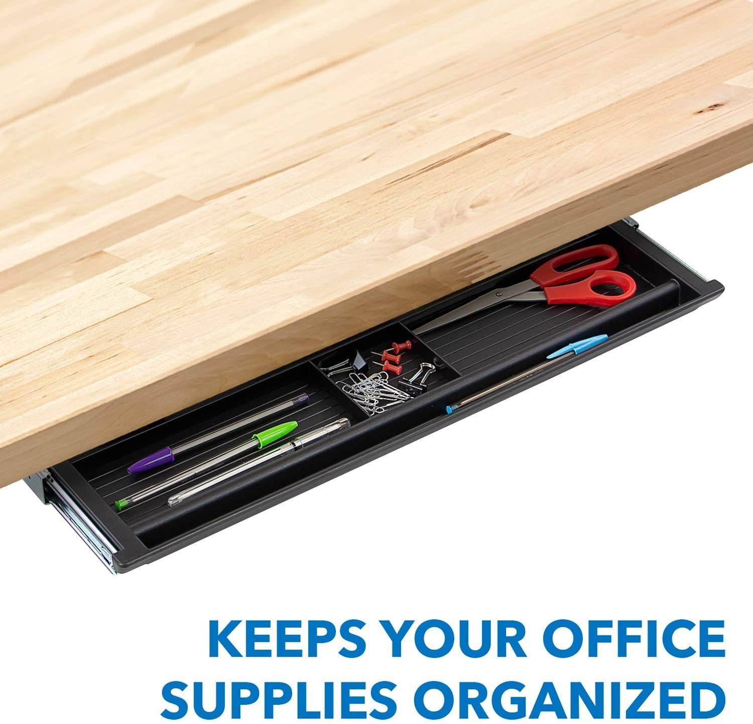 Under Desk Pencil Drawer - Slide Out Under Desk Tray for Storage of Pen, Pencil and Other Office Essentials, 21.2 Inch Wide, Black
