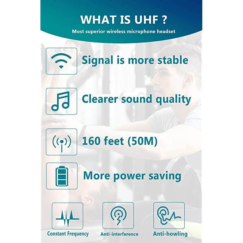 Microphone Headset, UHF Headset Mic System, 160 ft Range, Headset Mic and Handheld Mic 2 in 1, 1/8''&1/4'' Plug, for Speakers, Voice Amplifier, Pa System(Incompatible Phone, Laptop)