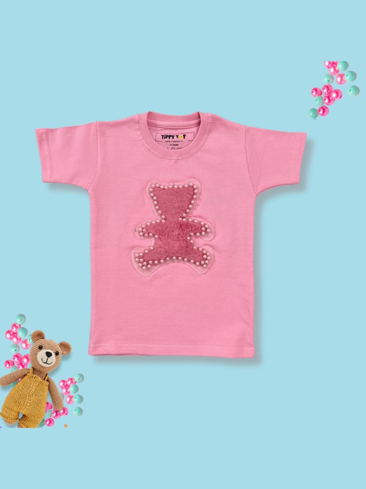 Tippy Top Kids Pink Self Design T-Shirt
