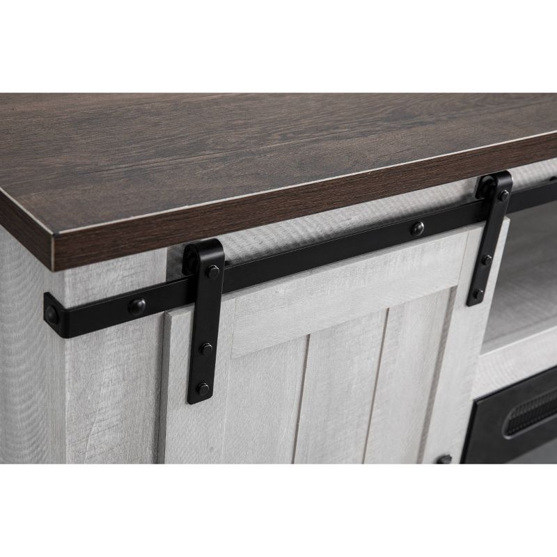 54" Sliding Doors TV Stand For TVs up to 60" with Electric Fireplace Saw Cut Off White - Home Essentials