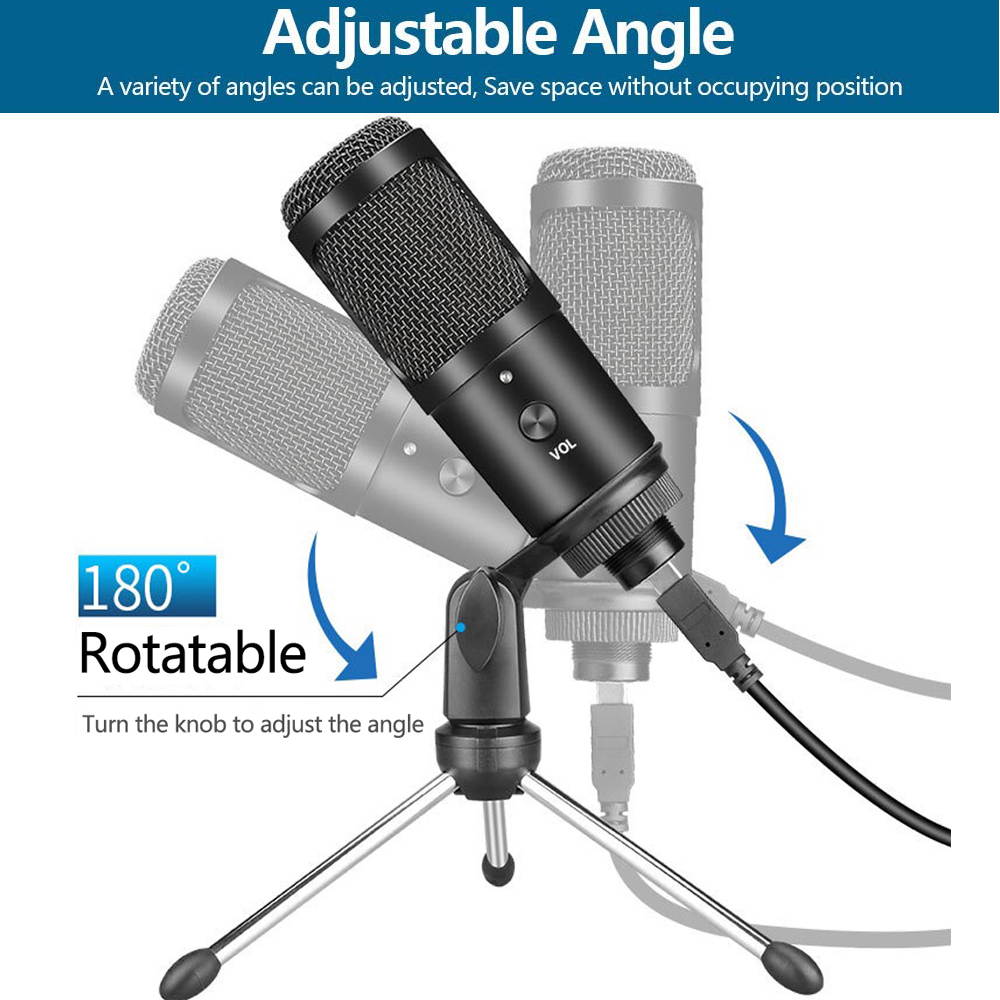 USB Microphone, Condenser Recording Microphone 192kHz/24bit Studio Cardioid Mic for PC, Laptop, Mac, Gaming, Podcast, Chatting, YouTube Videos, Voice Overs and Streaming