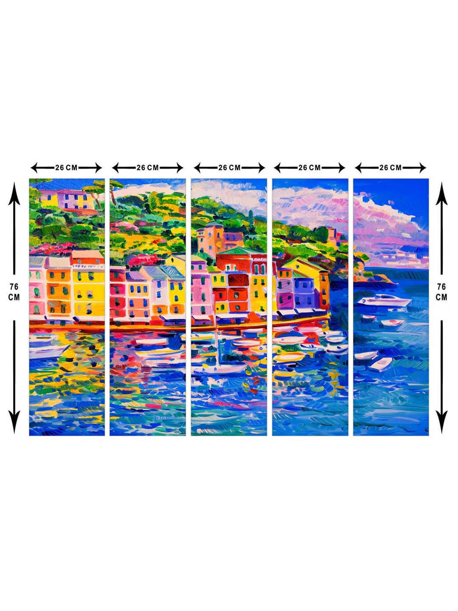 999Store Blue Modern City and Boat in Lake Art 5 Frame MDF Paintings