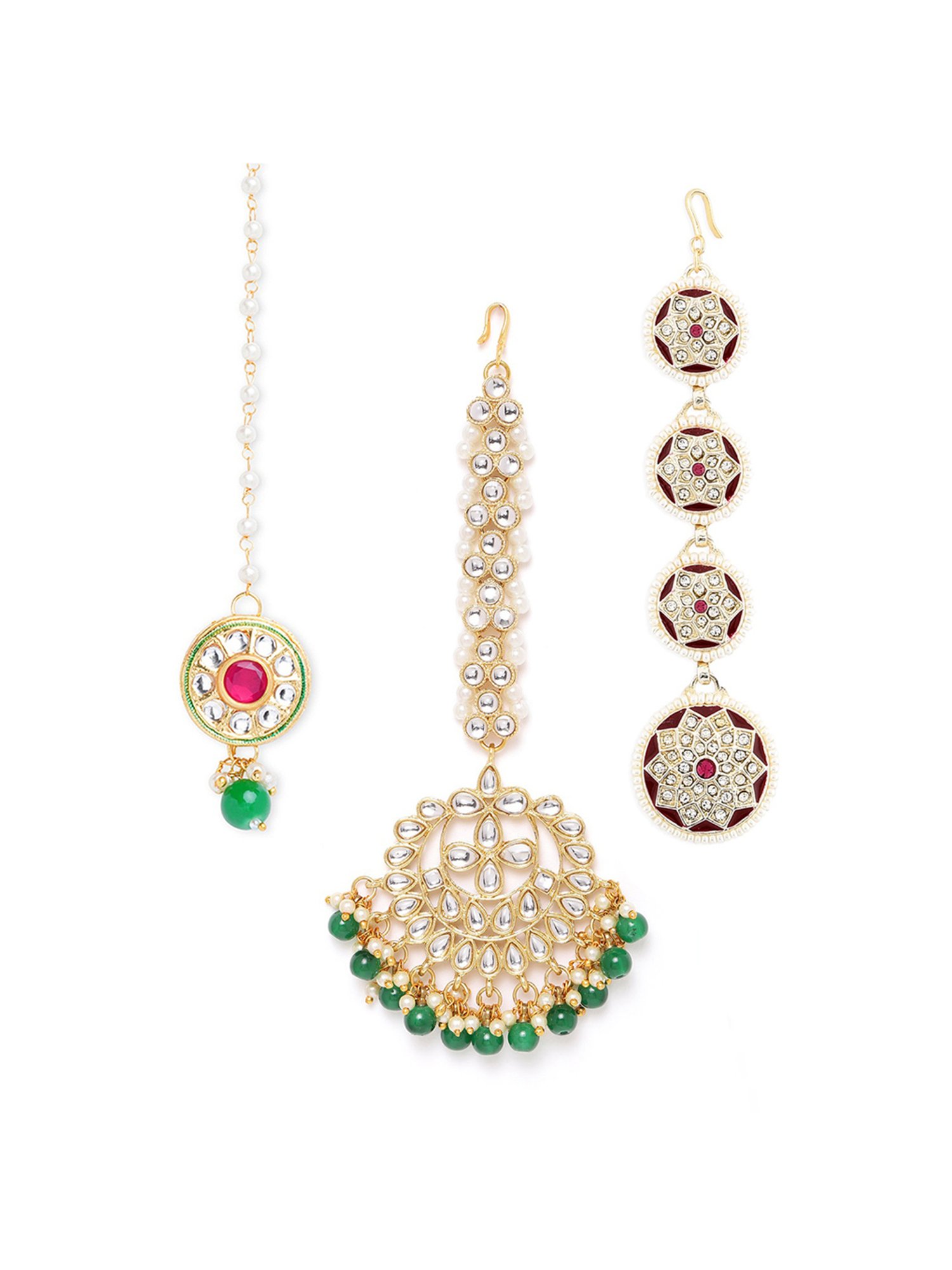 Zaveri Pearls Combo of 3 Gold Tone Kundan Maangtikka-ZPFK13083