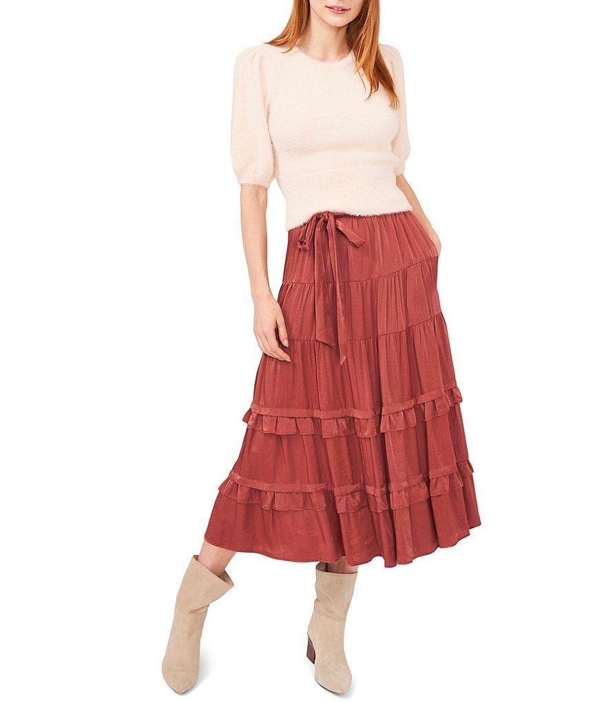 A Loves A Round Neck Long Bishop Sleeve Rib Knit Sweater