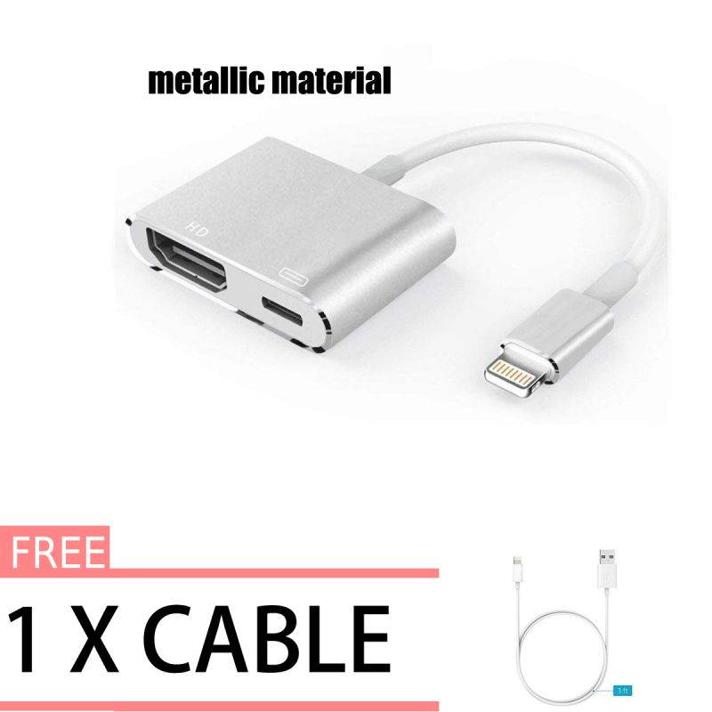 Lighting to HDMI Adapter Cable, Lightning Digital AV Adapter for iPhone X/8/7/6/5 Series, Pad Air/mini/Pro, HDTV Adapter 1080P (Support IOS 11 - Lightning port must be connected)