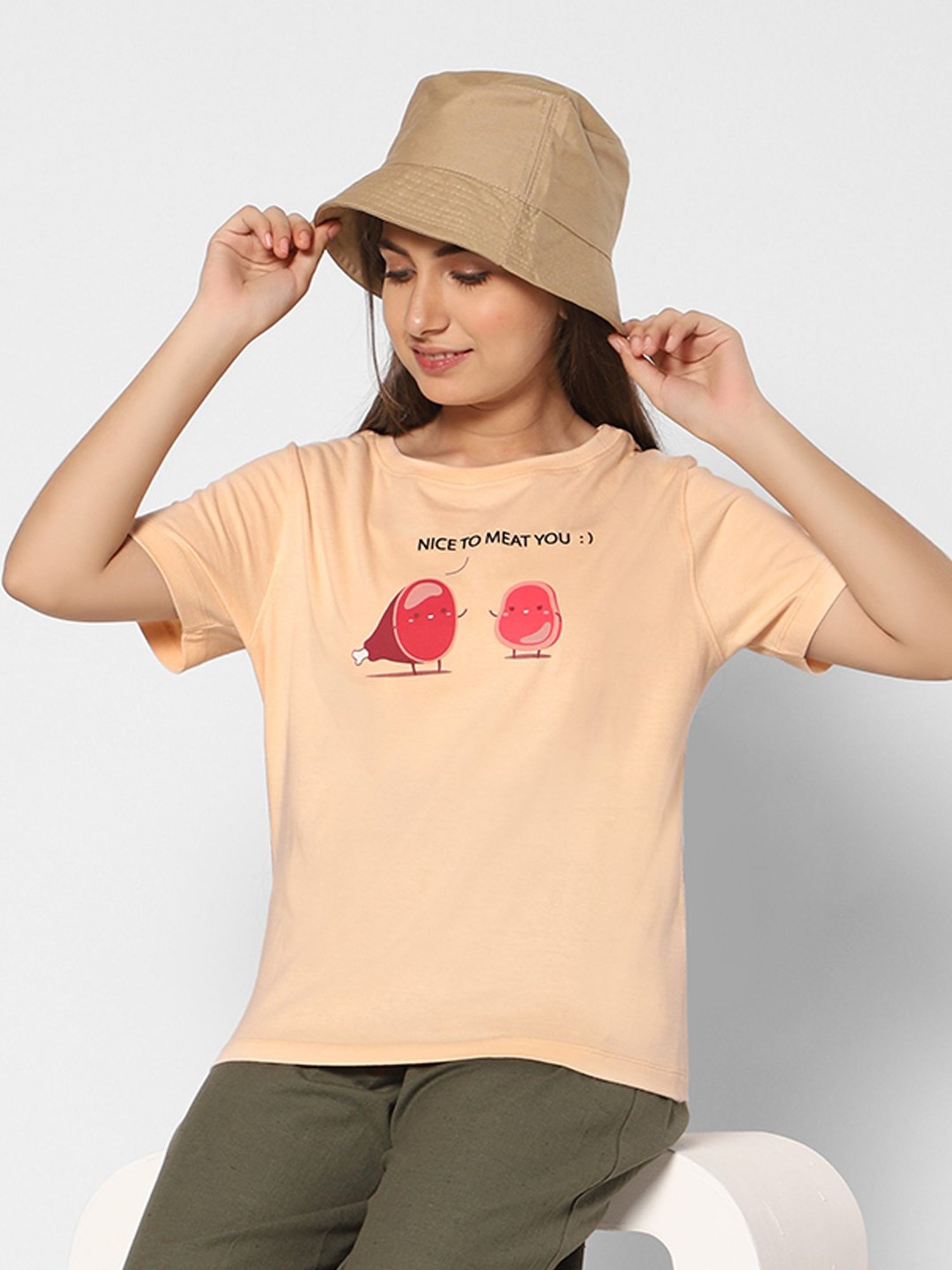 TeenTrums Girls Peach Printed T-Shirt