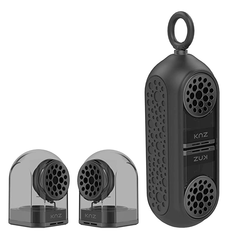 GoDuo Portable Bluetooth True Wireless Speakers with Magnetic Connectable Base LR Stereo Sound and Bass Water and Shock Resistant 18 Hr Playtime BuiltIn Mic Protective Carrying Case Smoke