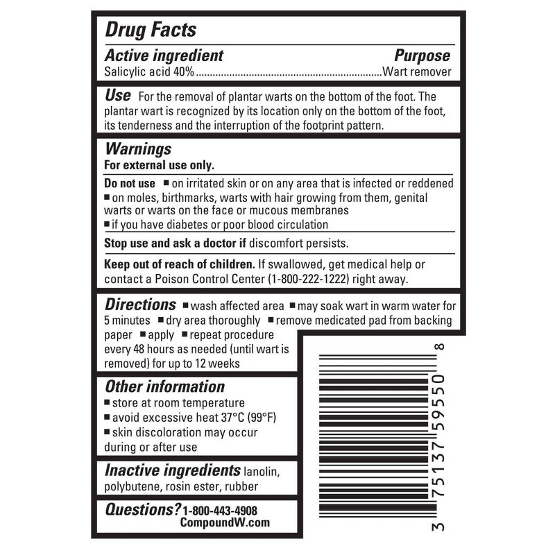 Compound W Maximum Strength One Step Plantar Wart Remover Foot Pads - 20 ct