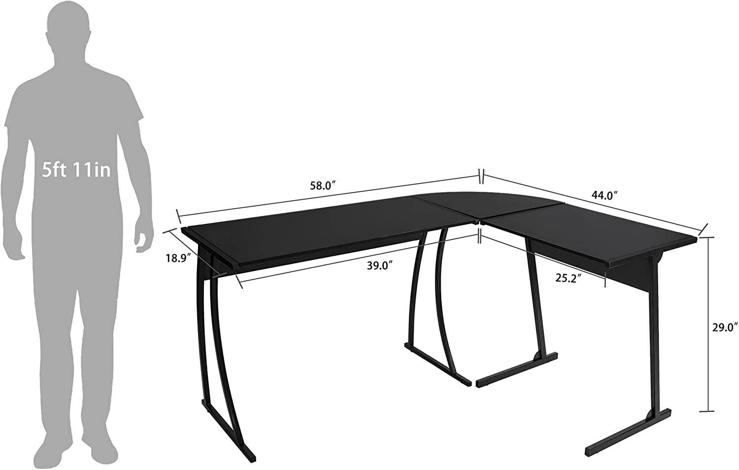 Ochine L Shaped Corner Computer Gaming Desk 58"L x 44"W Modern Workstation Table for Small Space Home Office, Black