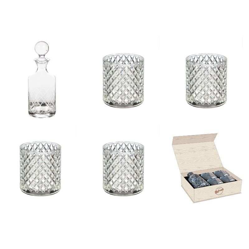 Evergreen Cypress Home Glass Whiskey Five Piece Set, Diamond Pattern