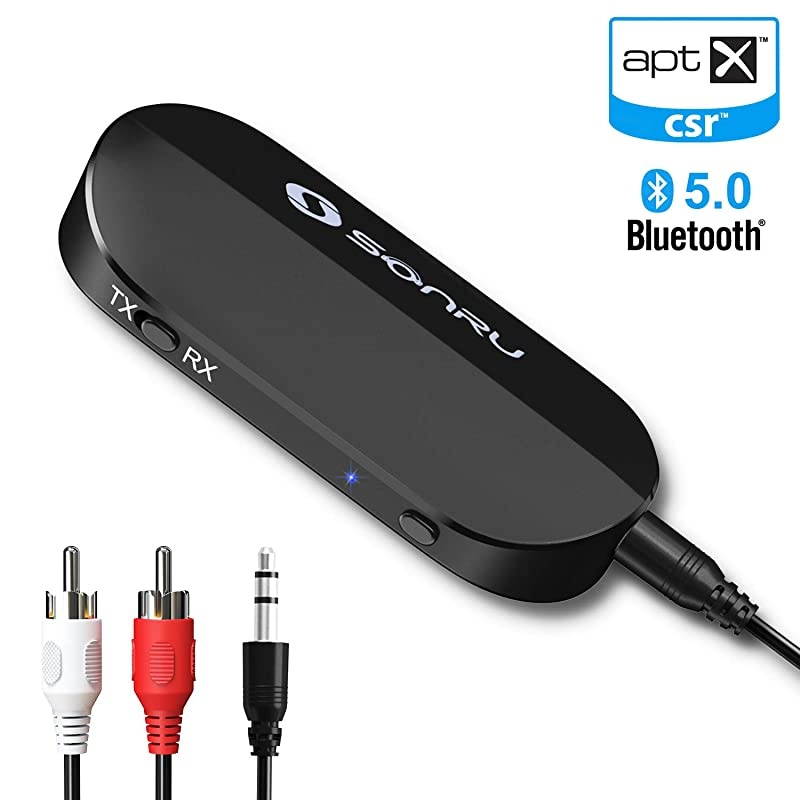 Bluetooth 50 Transmitter Receiver  Wireless Audio Adapter 35mm AUX RCA Pair 2 at Once AptX Low Latency for TV Car Sound System Headphones