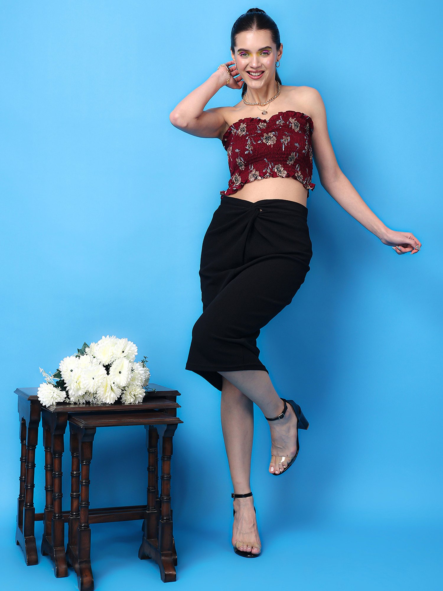 Scorpius Maroon Floral Print Crop Top