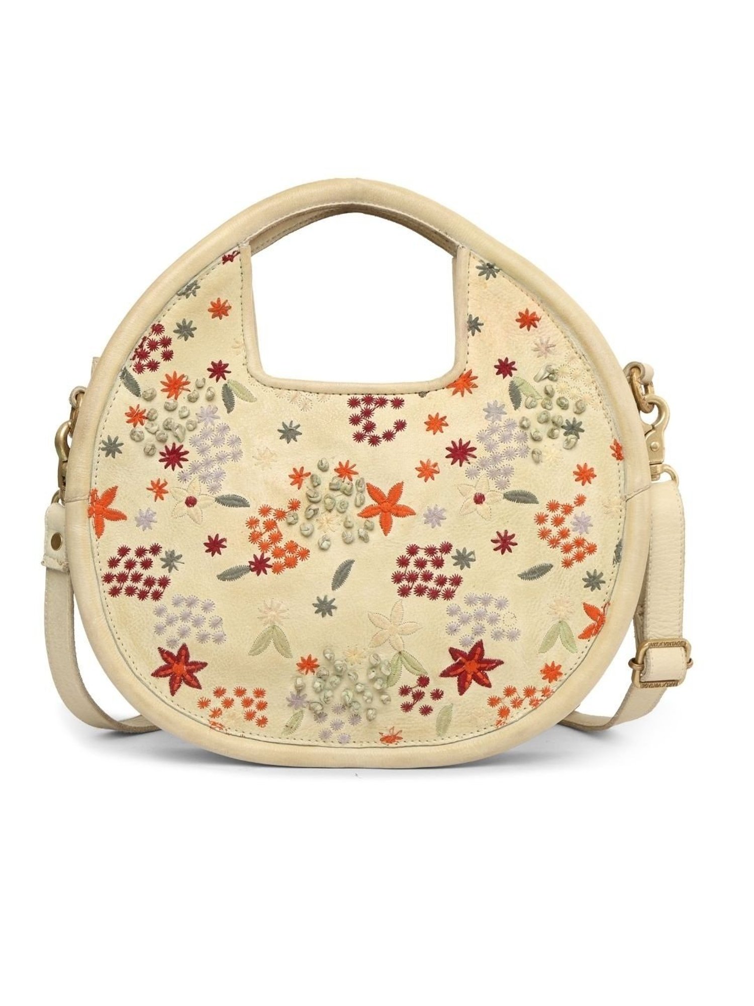 Art N Vintage Floral Bliss Green Leather Embroidered Large Handbag