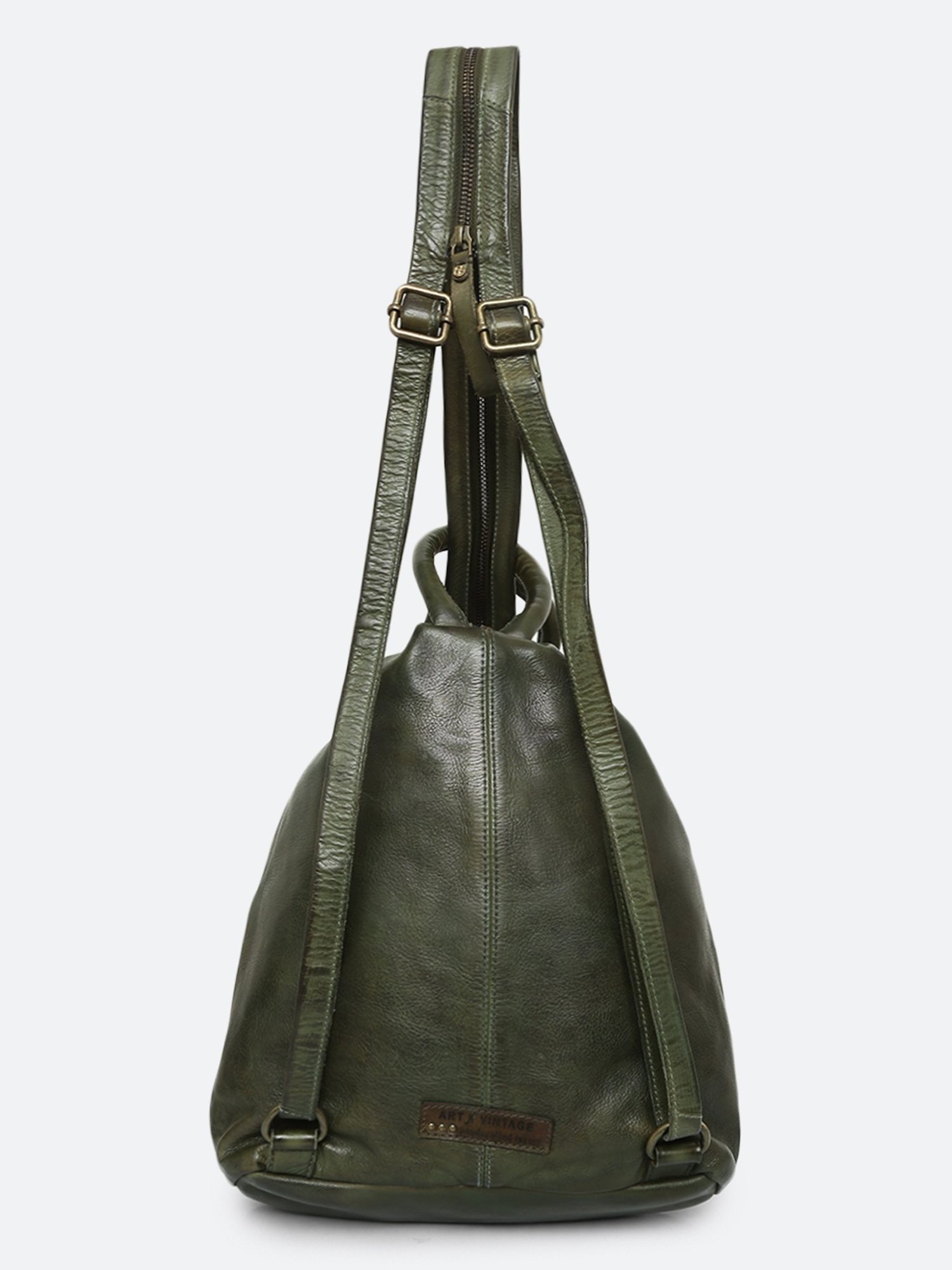 Art N Vintage Biker Olive Leather Solid Medium Backpack