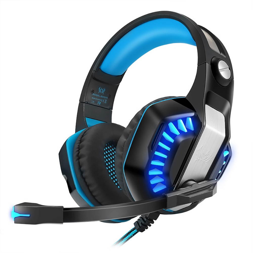 KOTION EACH G200 Gaming Headset 50mm Driver Stereo Sound Line Control Noise Reduction Microphone Adjustable Head Beam for PS3/4 Xbox PC-Black blue