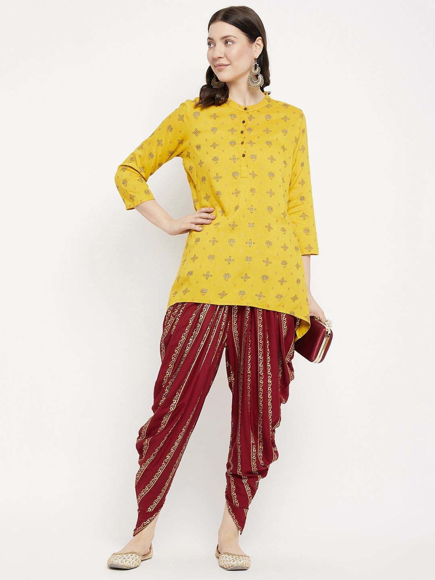Castle Maroon Printed Dhoti Pants