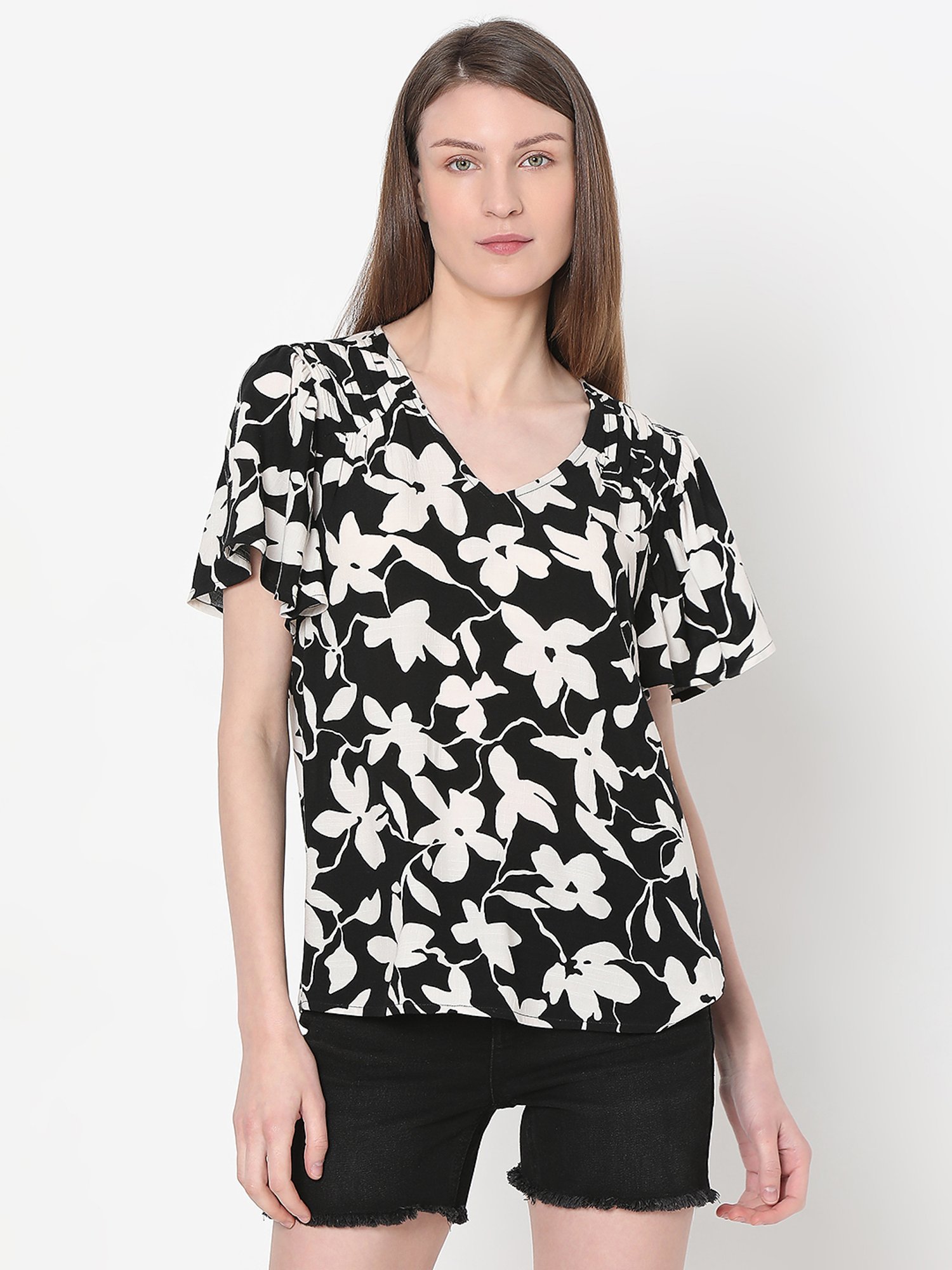 Vero Moda Black & White Floral Print Top