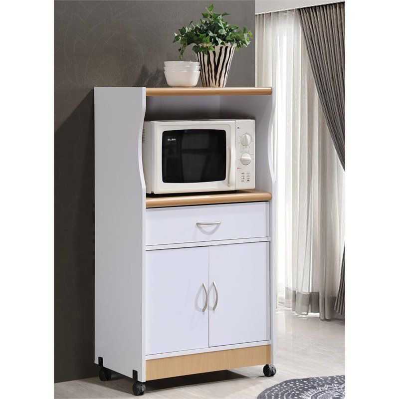 Microwave Kitchen Cart in White - Hodedah