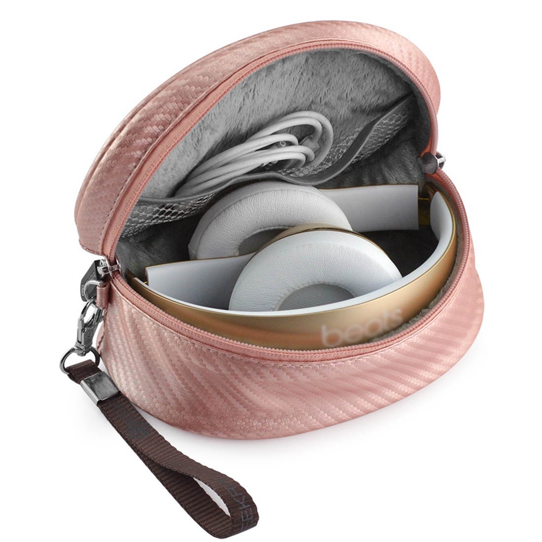 geekria soft shell headphone pouch for beats solo2, solo3, studio, wireless onear headphones, solo, solo hd, skullcandy crusher, bose qc35 and more/carrying bag/protective travel case rose gold