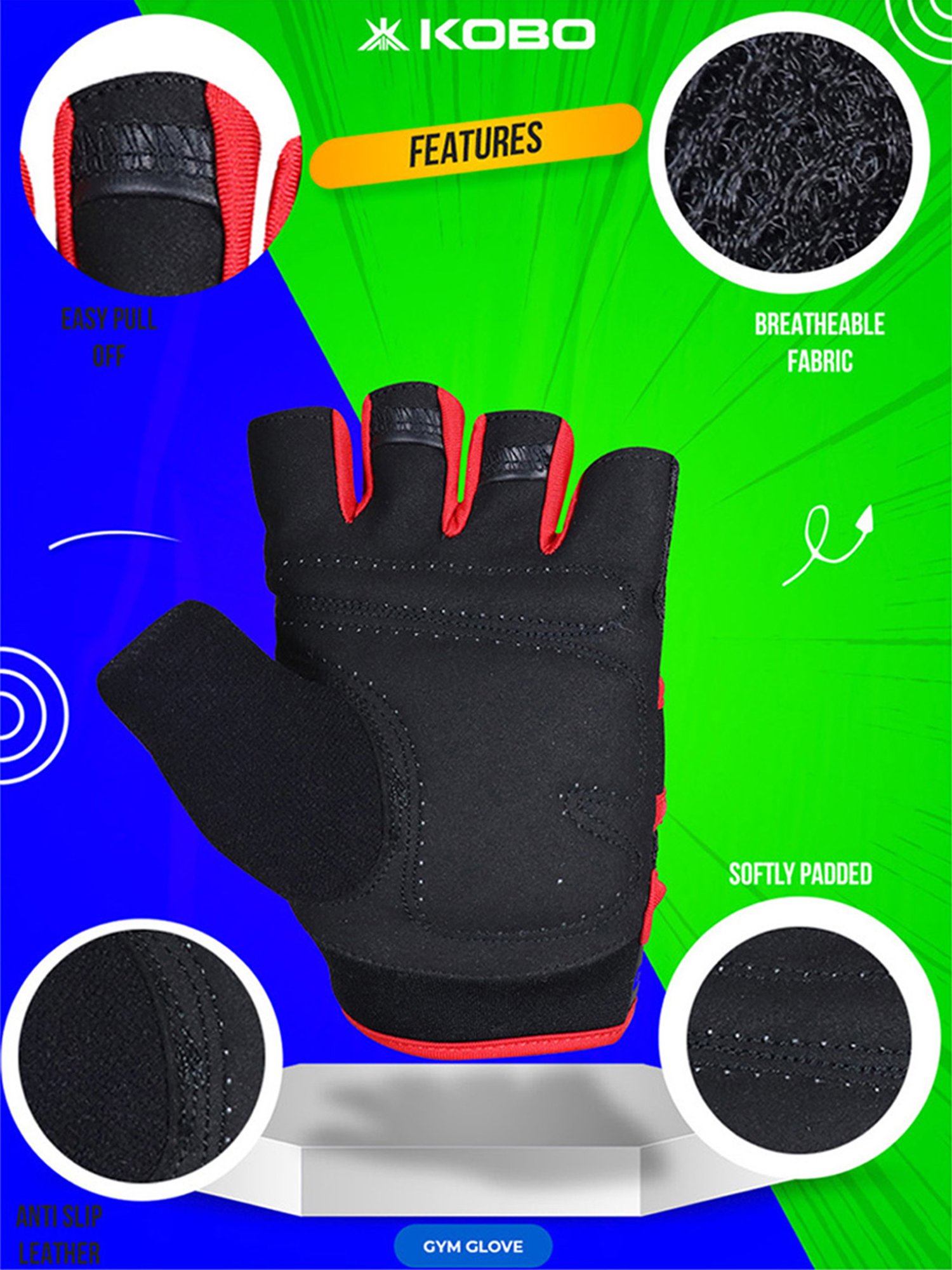 Kobo Weight Lifting Gym Gloves (Black) Size - M