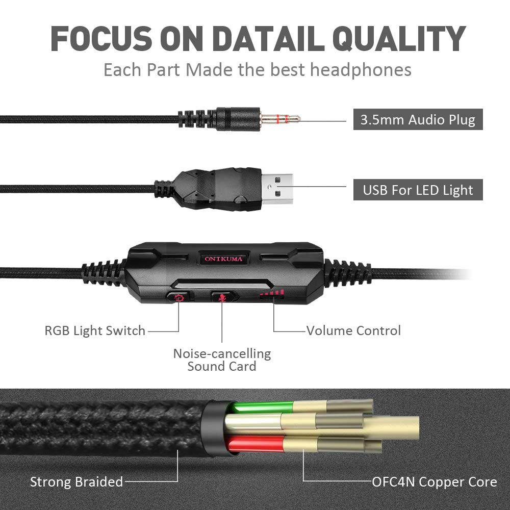 ONIKUMA M190 Black 3.5mm Professional Over-ear Headset With Mic Good Quality Sound Gaming Headphones Durability Earphones