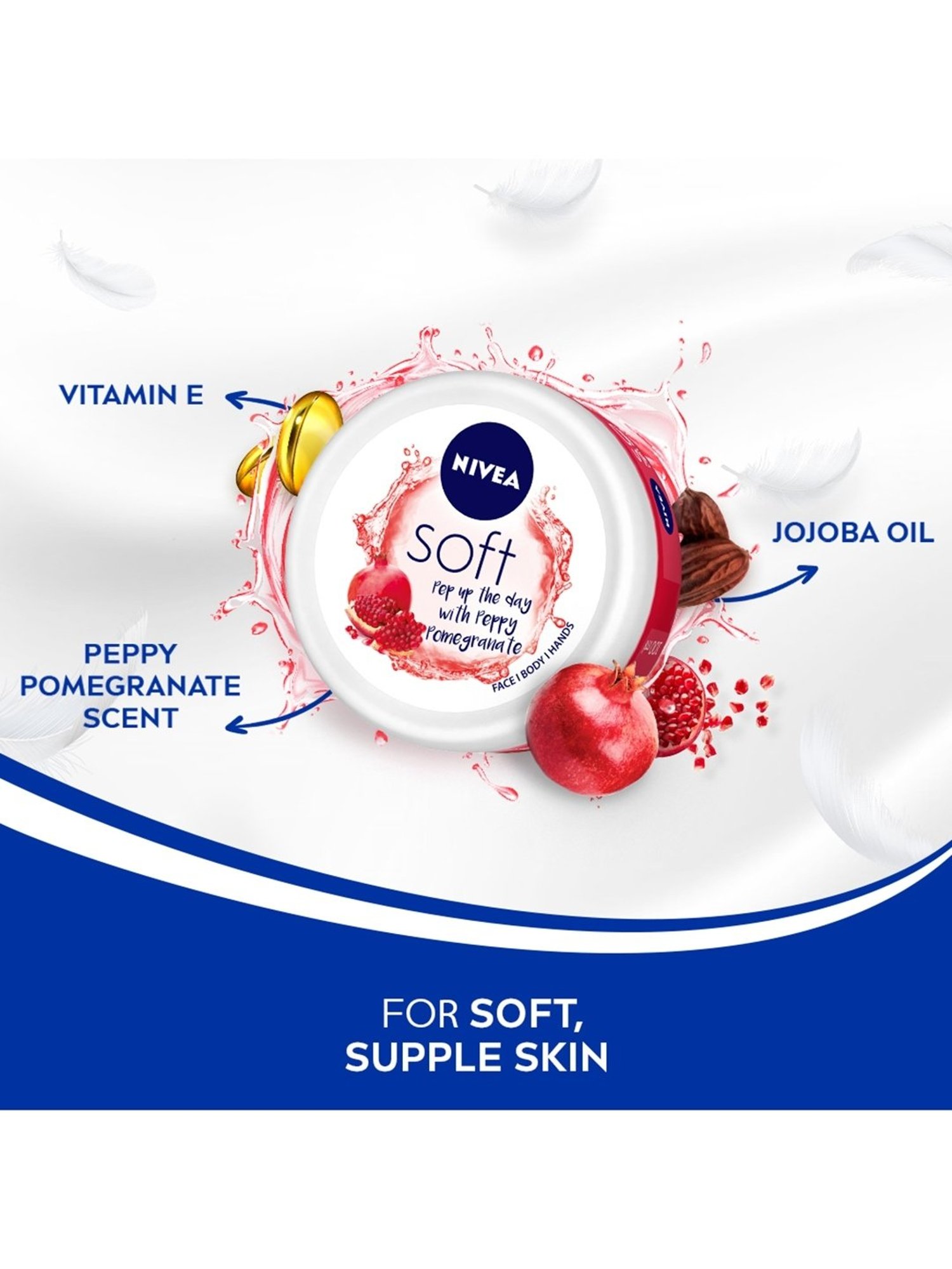 Nivea Soft Peppy Pomegranate with Instant Hydration & Jojoba Oil Moisturizer - 100 ml