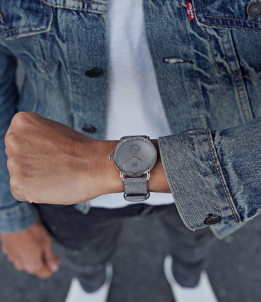 MVMT Revolver Collection Gotham Grey Leather Watch