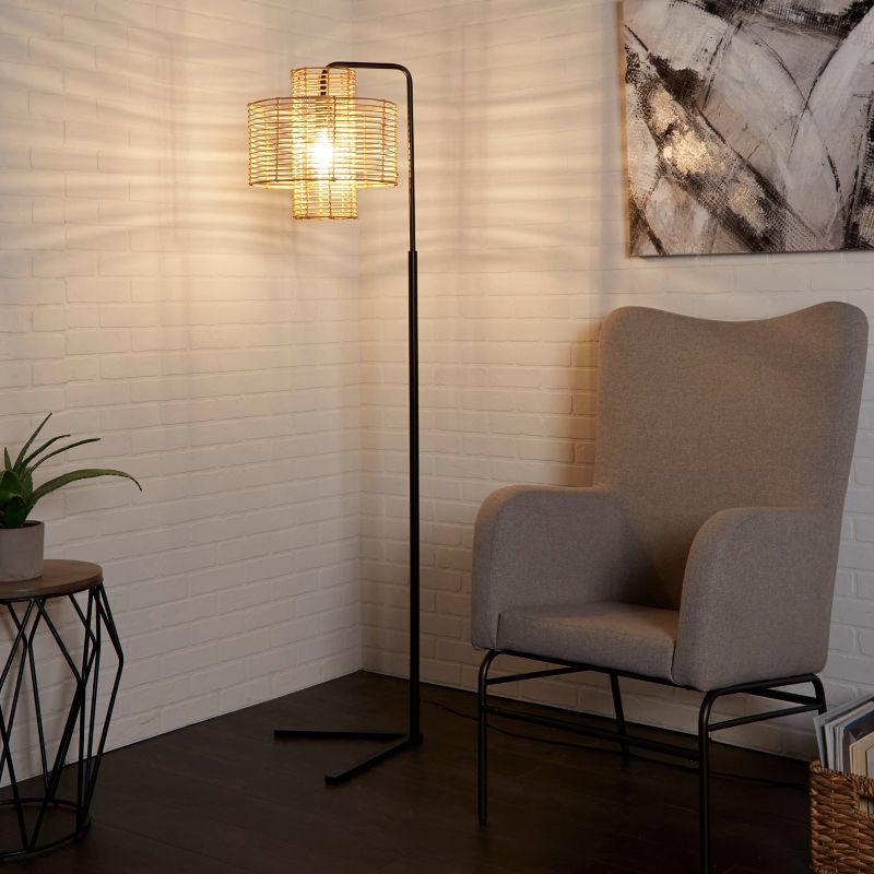 70" Cyndi Hangover Silverwood Floor Lamp (Includes LED Light Bulb) Black/Tan - Decor Therapy