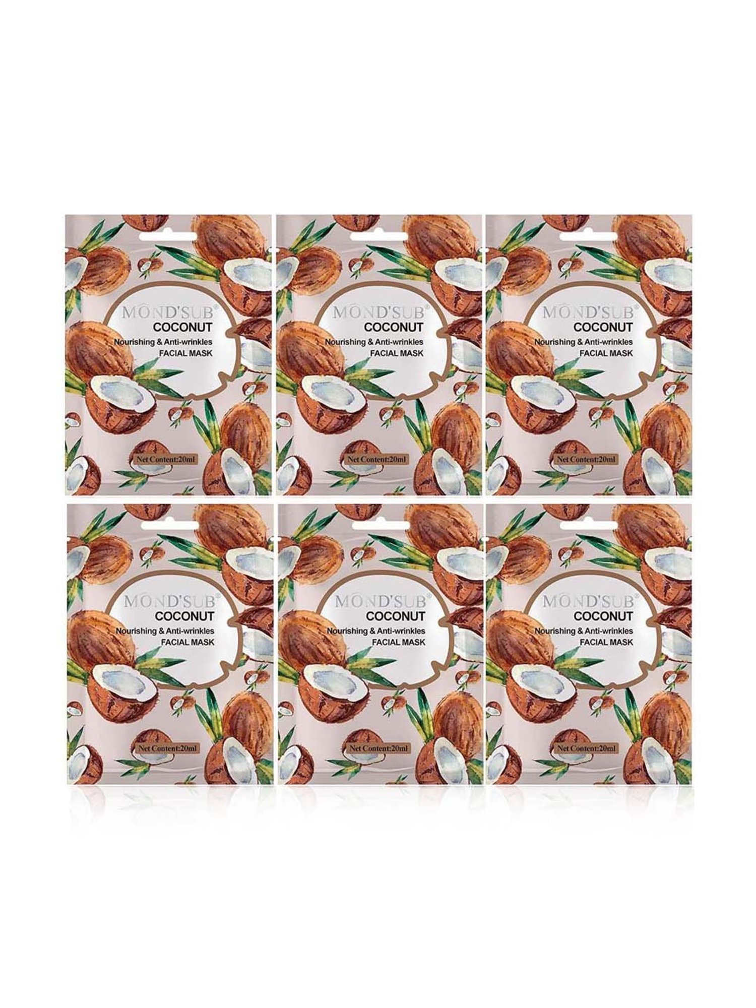 MONDSUB Coconut Anti Wrinkles Sheet Masks (Pack of 6) - 20 ml Each