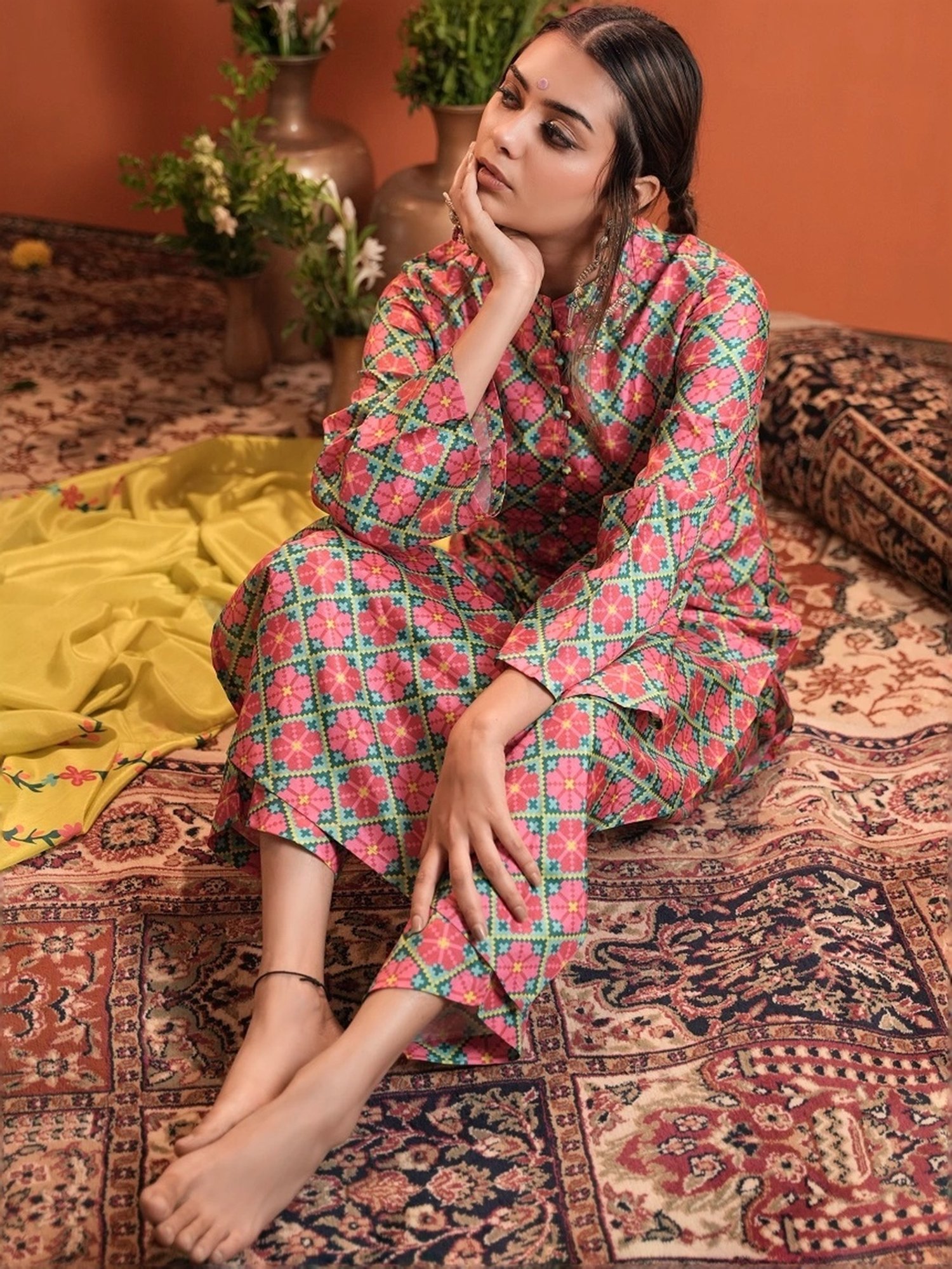 Heeposh Pink Printed Kurta Pant Set With Dupatta