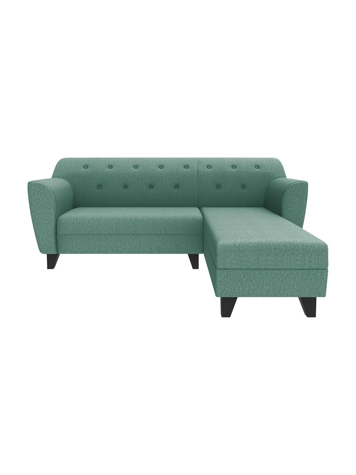 Trevi Imperial Green Fabric & Neem Wood 5 Seater RHS Sectional Sofa