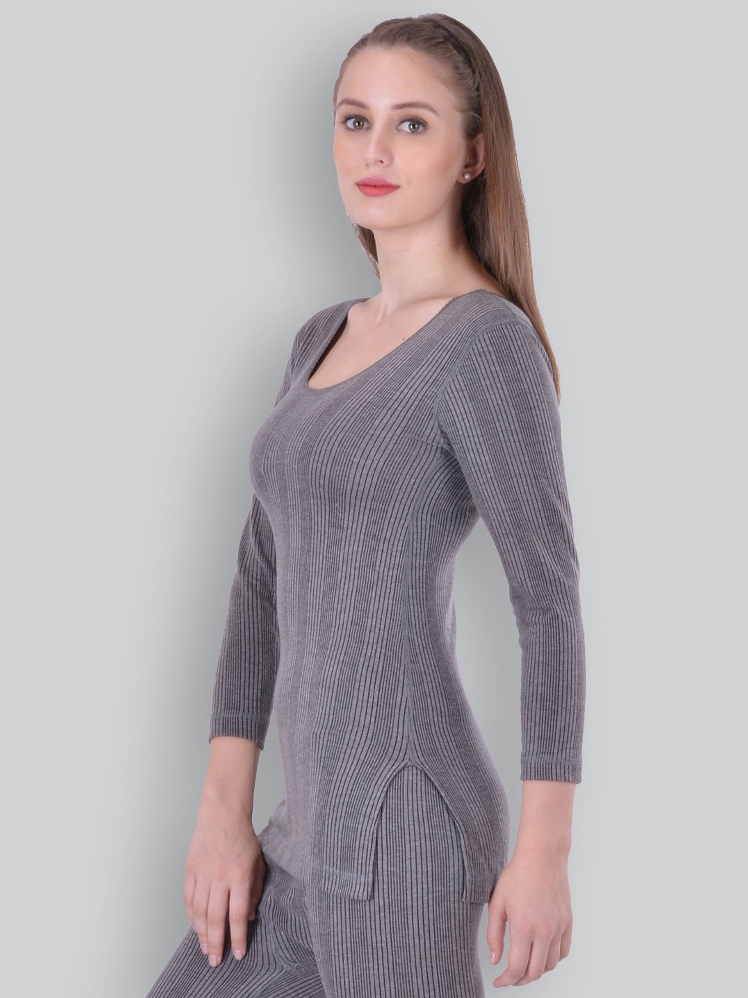 LUX Inferno Grey & Off-White Striped Thermal T-Shirt - Pack Of 2